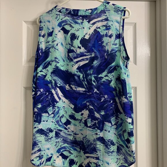 Rose & Olive Women's Blue, Green and White Sleeveless Blouse, Size Large - Picture 2 of 4
